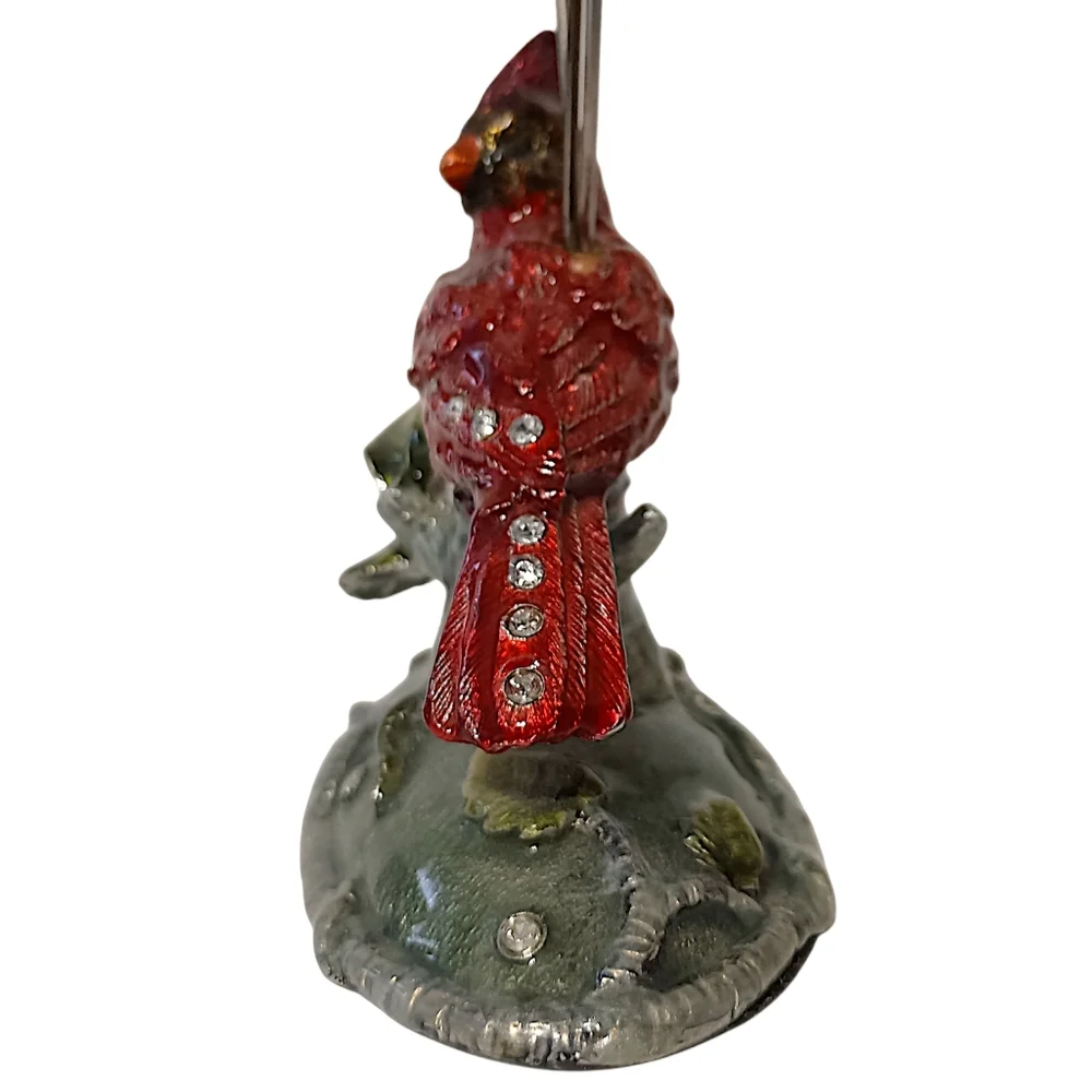 Cardinal Jeweled Enameled Photo Holder Paperweight Wired Metal Card‎ Picture Vtg